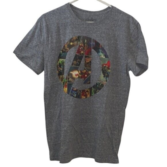 Marvel Avengers Gray Graphic T-Shirt With Comic Artwork Logo M Heathered Cotton - Picture 1 of 7